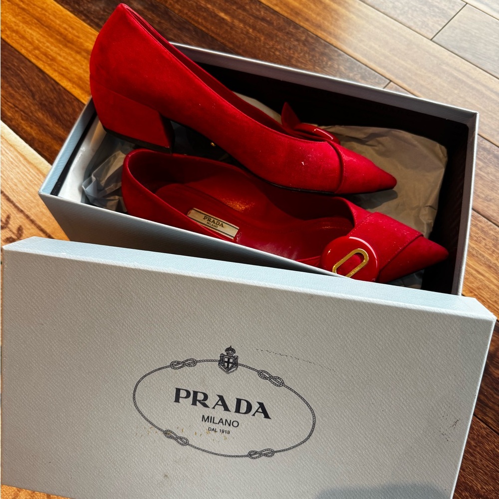 Prada Women's Red Block Heel Shoes
